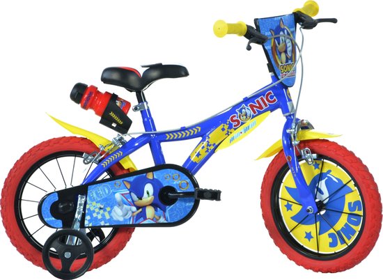 Dino Sonic - Kinderfiets 16 Inch - van 4-6 Jaar - met Zijwieltjes - Jongensfiets Blauw van Merkloos