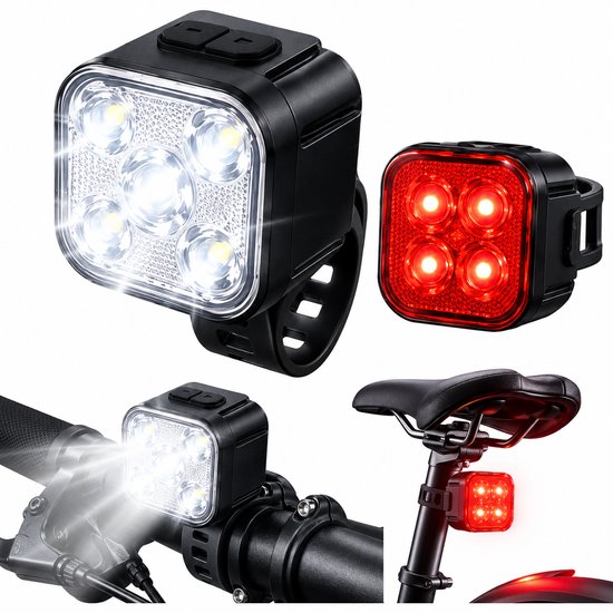 Disciplined SE Fietsverlichting PULSE - Fietslampjes voor en Achter - Fietslamp Voorlicht 500 Lumen - USB-C Oplaadbaar - IPX4 Waterbestendig
