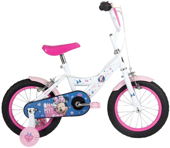 Disney Minnie Mouse Kinderfiets - Meisjes - 14 inch - Wit Roze - Twee handremmen