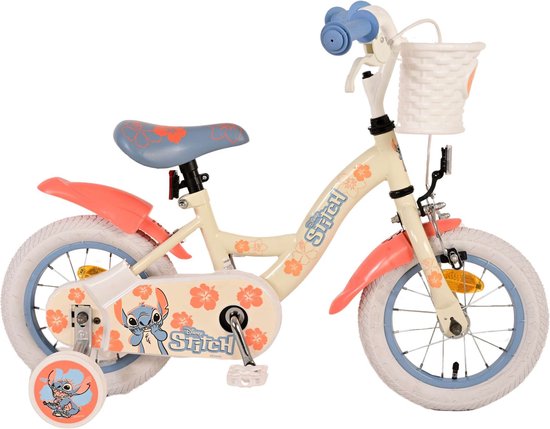 Disney Stitch Kinderfiets - Meisjes - 12 inch - Crème Koraal Blauw van Disney