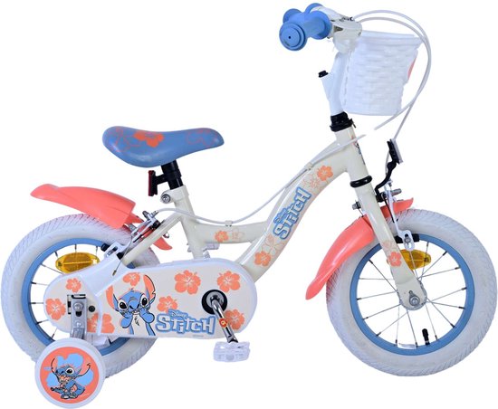Disney Stitch Kinderfiets Meisjes 12 inch Twee handremmen Crème Koraal Blauw van Disney