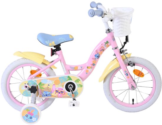 Disney Stitch Kinderfiets - Meisjes - 14 inch - Crème Koraal Blauw van Disney