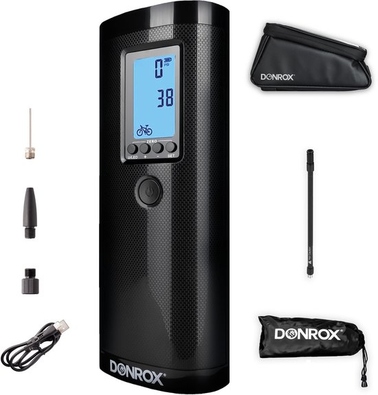 Donrox Ride F511 ZOMERACTIE - Compressor Bandenpomp + Fietstas Mat - Elektrische fietspomp