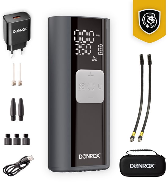 Donrox Ride F524 - Bundel Compressor - Luchtcompressor - Bandenpomp Fiets & Auto - Elektrische Fietspomp - Draadloos & Compact