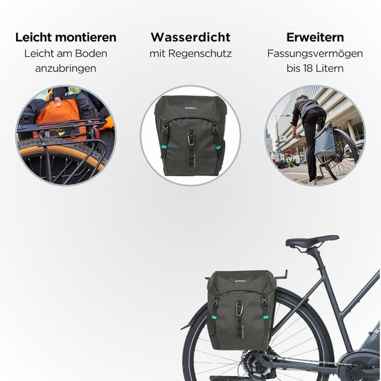 Doppelpacktasche Unisex zwart melee 18 L - dubbele tas voor volwassenen met Basil Double Bicycle Bag van Basil