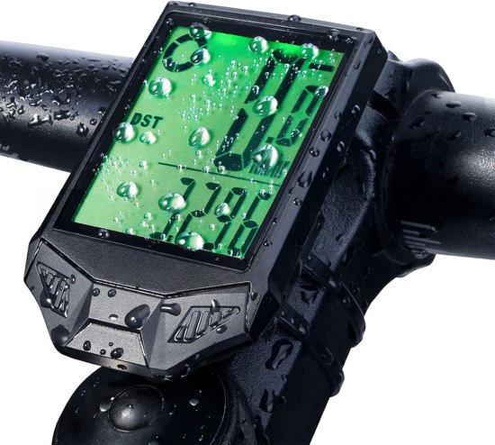 DOWO Fietscomputer Draadloos - Kilometerteller Fiets - Draadloze Fietscomputer met 2,5 inch LCD Scherm - Snelheidsmeter Fiets - Zwart