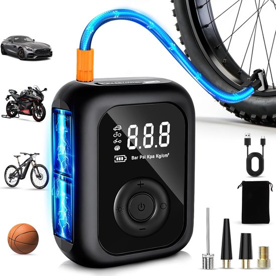 Draadloze Autobandenpomp – 150PSI Elektrische Fietspomp | Draagbare Luchtcompressor met Digitaal LED-scherm en LED-verlichting – Elektrische Bandenpomp voor Auto, Fiets, Motor