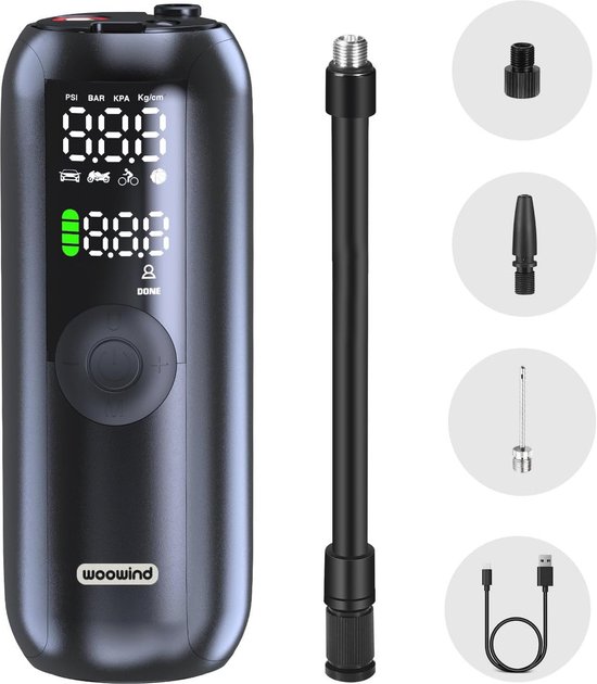 Draadloze Draagbare Bandenpomp Compressor 150PSI voor Auto, Fiets en Motorfiets met Automatische Stop en Meervoudige Ventielen