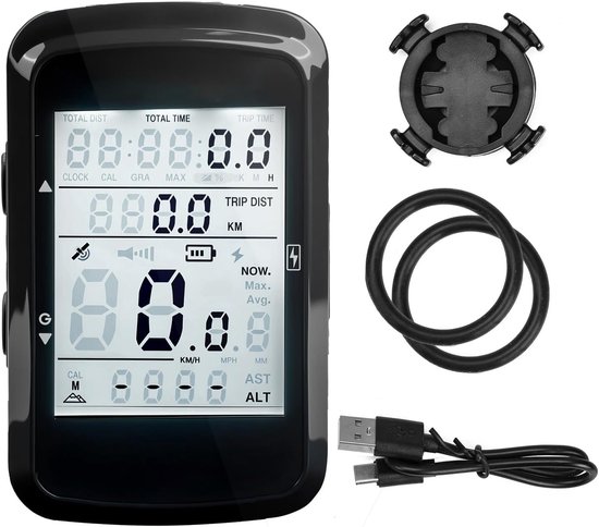 Draadloze Fietscomputer – GPS Fietscomputer – Kilometerteller Fiets – Snelheidsmeter – USB Oplaadbaar – Groot LCD Scherm – Meet Snelheid, Afstand, Tijd & Hoogte – Geschikt voor Alle Fietstypes – Eenvoudig te Monteren van Merkloos