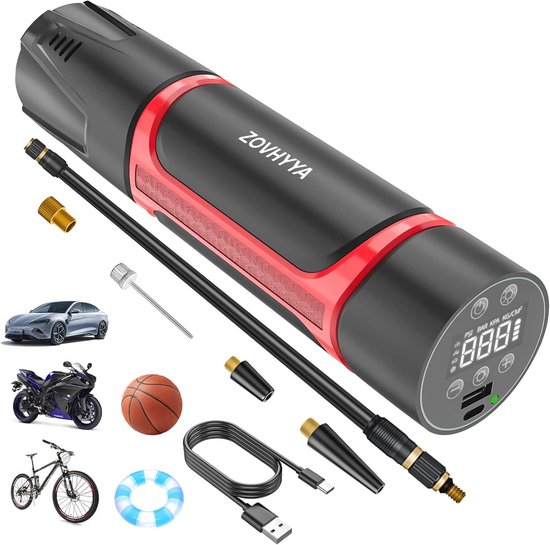 Draadloze Mini Luchtpomp met Hoge Capaciteit en Digitale Drukmeter voor Auto en Fiets