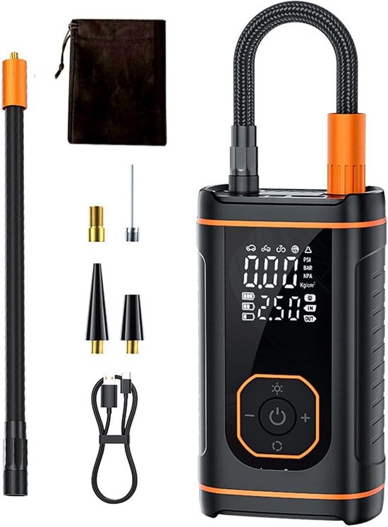Draagbare banden opblazer, USB-oplaadpomp, auto compressor met digitale drukmeter, motorfiets opblazer, auto gereedschap, noodpakket