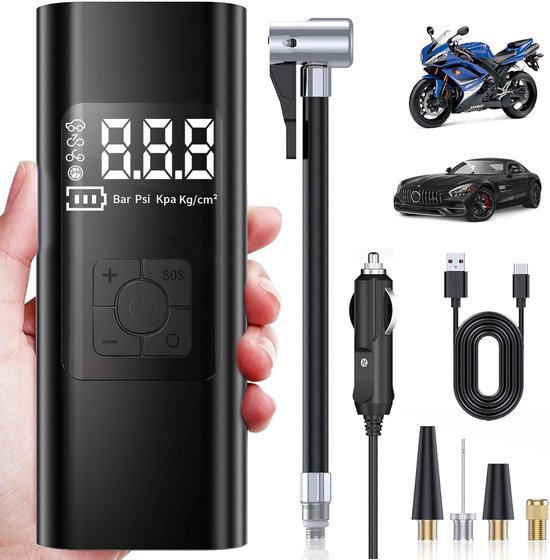 Draagbare bandenpomp - 4500 mAh draagbare luchtpomp - 150 PSI draadloze slimme bandenpomp - nauwkeurige LCD-drukweergave, 3x sneller oppompen van auto's, fietsen, motoren en banden