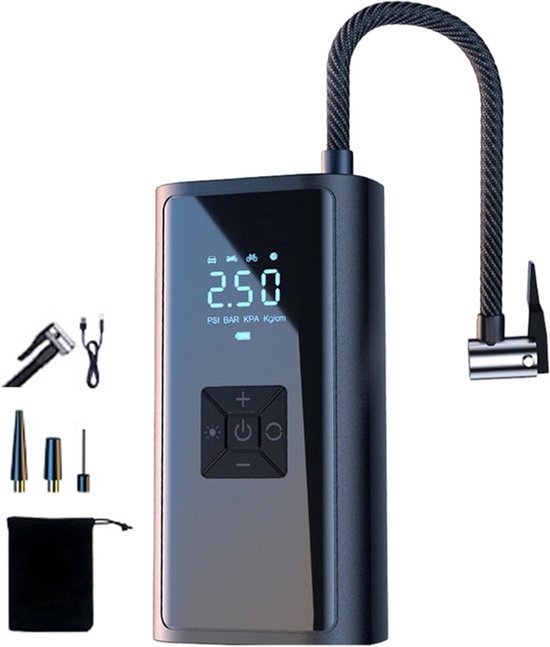 Draagbare Bandenpomp - Luchtcompressor - Banden Oppompen - Digitaal Display - 621 gram - Zwart