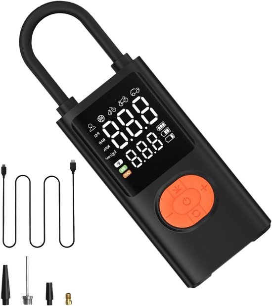 Draagbare Bandenpomp - Luchtpomp Auto - Banden Oppompen - Digitale Drukmeting - 20 cm - Zwart