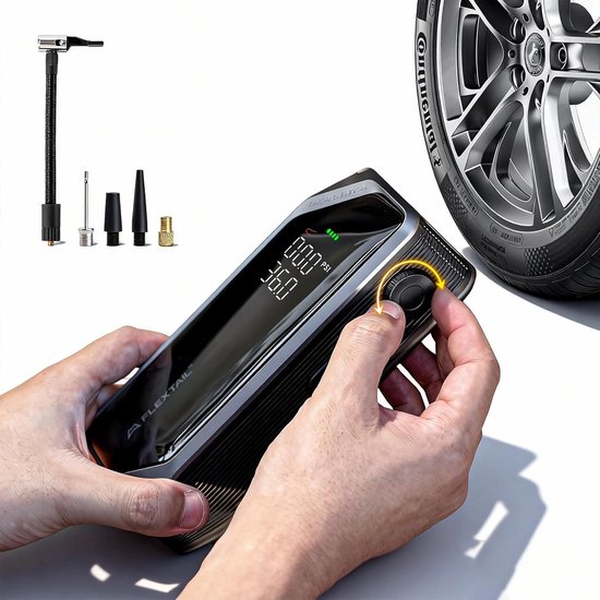 Draagbare Bandenpomp - Luchtpomp Auto Fiets - Banden Oppompen - Intelligent Draaiknop Bediening - 150 PSI - Zwart