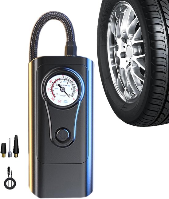 Draagbare Bandenpomp - Luchtpomp Auto Motor - Banden Oppompen - Automatische Stopfunctie - 16 cm - Zwart