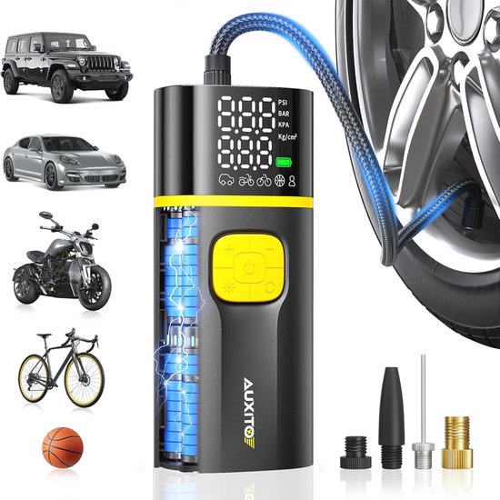 Draagbare Bandenpomp met Bandenspanningsmeter en LED-licht voor Auto, Vrachtwagen, Fiets en Motorfiets
