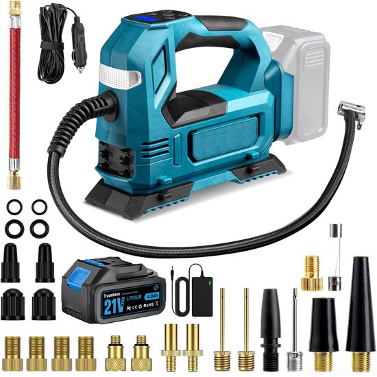 Draagbare Compressor met 4000mAh Accu en Oplader - Elektrische Luchtpumpe met LED-Verlichting - Digitale Manometer voor Auto's, Motoren, Fietsen, Ballen