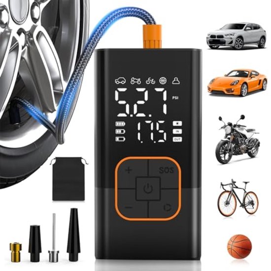 Draagbare digitale luchtpomp met LCD-scherm - 150 PSI bandencompressor voor auto, fiets en ballen