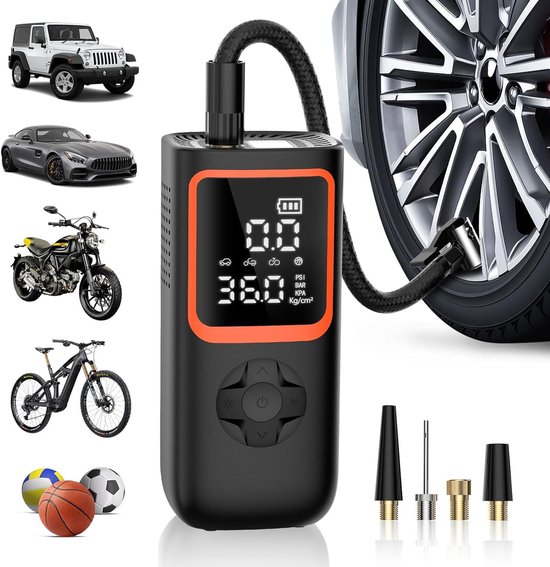 Draagbare Elektrische Bandenpomp - Draadloze Mini Compressieve Noodaccu (6000mAh) - 150 PSI Met LED Lamp & Powerbank Functie - Voor Auto, Fiets & Bal