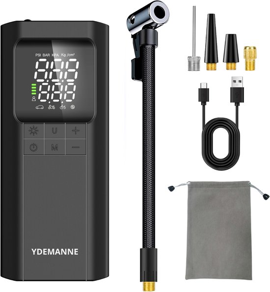 Draagbare Elektrische Fietspomp - 12.000 mAh - Powerbank - Luchtcompressor - Tot 10.3 Bar - Voor Fiets / Auto / Motor / Ballen