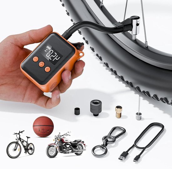 Draagbare elektrische fietspomp - 130 psi - automatische uitschakeling - oranje