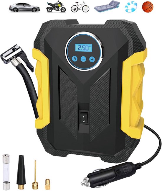 Draagbare Elektrische Luchtcompressor – Autocompressor – 12V DC Bandenpomp – Draagbare Digitale Bandenpomp met LCD-scherm 12V DC – voor Auto, Fiets, Motor, Bal, Luchtkussen