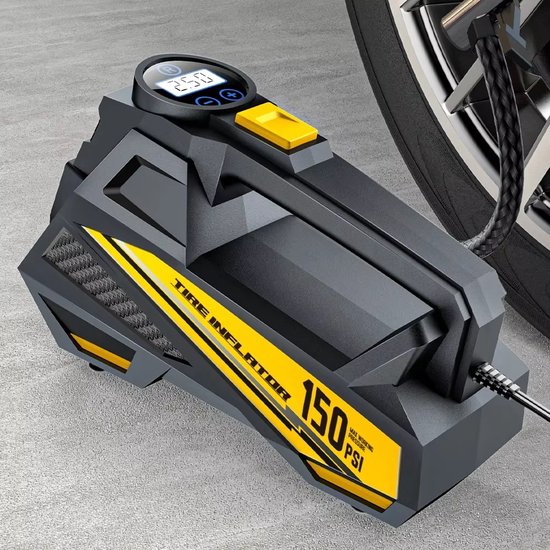Draagbare Elektrische Luchtpomp - Auto Compressor - Multifunctioneel - 12V - 150Psi - Band - Bandenpomp - Pomp - Motorfiets - Bal - Luchtbed - Luchtcompressor - Kabellengte 3m - Digitaal Display - Compact - Met Accessoires - Led - Met Verlichting