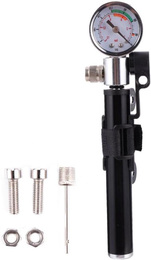 Draagbare Fietspomp - Fietsbandenpomp - Fietsen Onderweg - Met Drukmeter - 210 Gram - Zwart