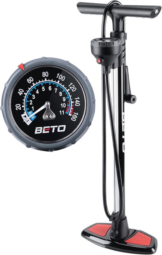 Draagbare fietspomp met industriële manometer en ontluchtingsknop - geschikt voor Presta, Schrader en Dunlop ventielen