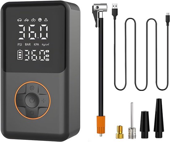 Draagbare Luchtcompressor 150 PSI - Draadloze Elektrische Luchtpomp met Digitale Bandenmeter, LED-Noodverlichting & Powerbankfunctie - Voor Auto, Motor, Fiets en Ballen - Zwart