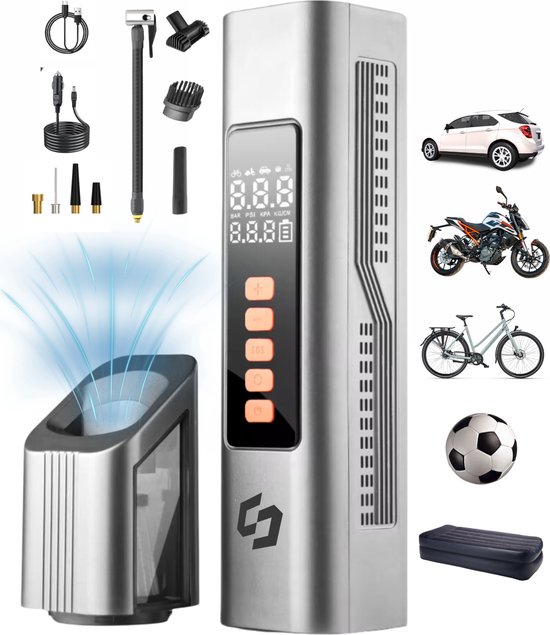 Draagbare Luchtcompressor 4-in-1 - Auto Stofzuiger Draadloos - Bandenpomp - Elektrische Fietspomp - Kruimeldief Snoerloos - Handstofzuiger - Auto Accessoires