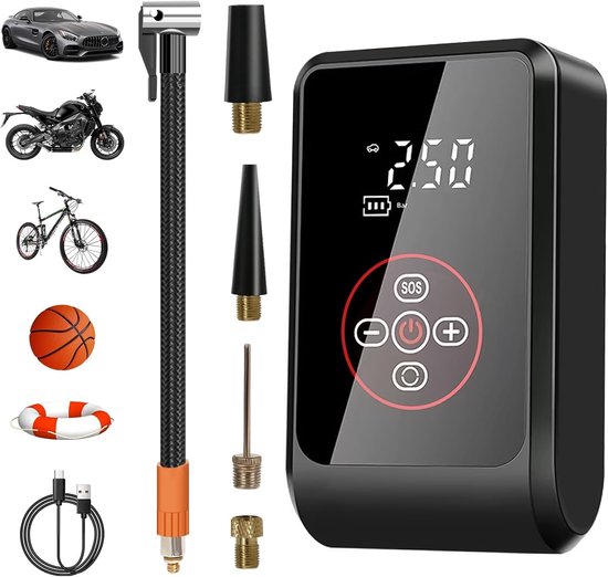 Draagbare Luchtcompressor 4000 mAh - Elektrische Bandenpomp 150 PSI met LCD-Display, LED-Licht en Powerbank - Voor Auto, Fiets, Motor, Scooter en Ballen