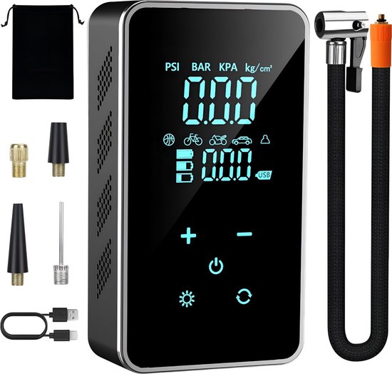 Draagbare Luchtcompressor - 6000 mAh Batterij - 6-in-1 - Touchscreen - Elektrische Fietspomp - Compressor Bandenpomp - Bandenpomp Auto - Ballenpomp - 30L/Min