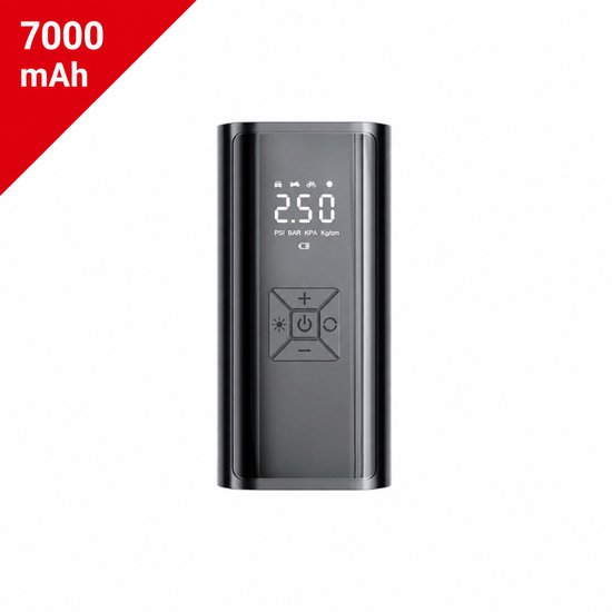 Draagbare Luchtcompressor 7000 mAh - Elektrische Luchtpomp Draadloos voor Auto, Fiets, Motor & Ballen - Digitale Bandenpomp met LCD Display, Powerbank en Automatische Stopfunctie