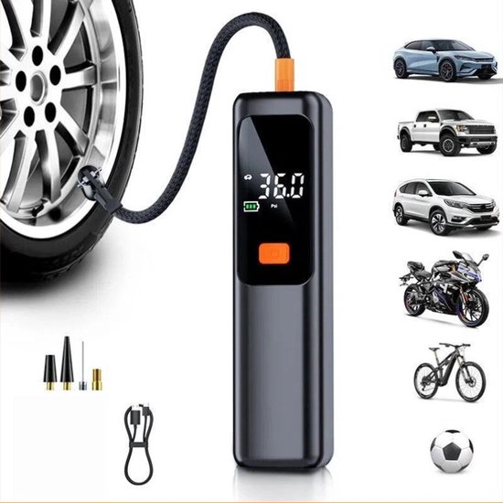 Draagbare luchtcompressor - compacte drukmeterpomp voor snel opblazen, veelzijdige prestaties met elektrische bediening, banden opblazer voor garage of reizen, zwart