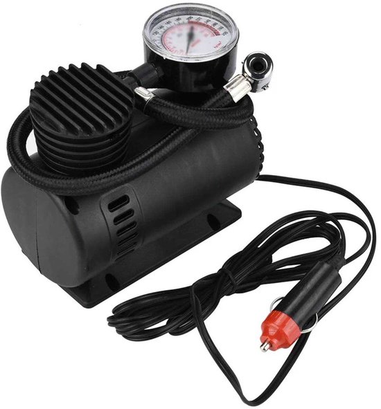 Draagbare luchtcompressor, voor voor autobanden, motorfietsen, mini-luchtpomp met manometer, 12V DC-voeding, Geschikt voor het snel oppompen van sportballen.