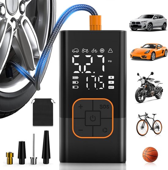 Draagbare Luchtpomp 150 PSI met Digitaal Display en LED-Verlichting voor Auto, Fiets en Bal