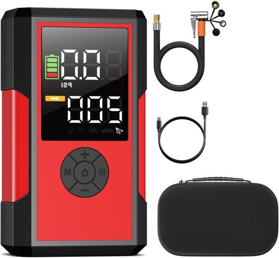 Draagbare Luchtpomp - Automatische Compressor Elektrische Bandenpomp - Banden Oppompen - Smart Digitaal Display - 10000mAh 150PSI - Rood