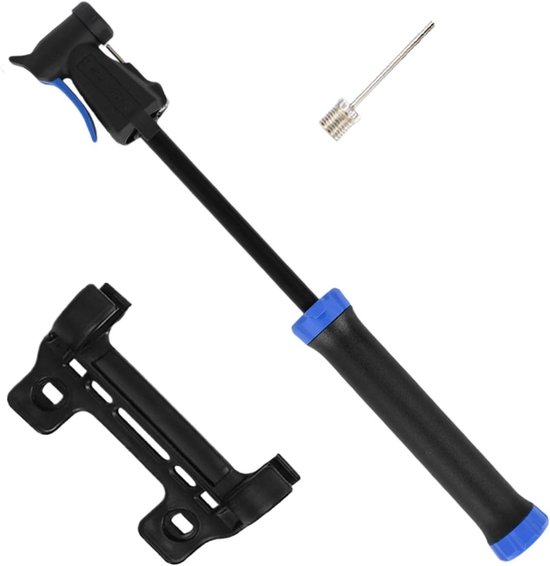 Draagbare Luchtpomp - Fietspomp Hogedruk - Fietsbanden Vullen - Universele Ventielkop - 21.2 cm - Blauw Zwart