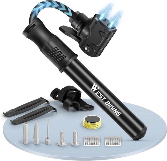 Draagbare Mini-fietspomp met Dubbel Ventiel en Reparatieset - Ideaal voor Fietsen, Banden en Ballen
