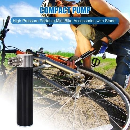 Draagbare mini-fietspomp van aluminium, 120 psi hoge druk, ideaal voor racefietsen en mountainbikes, inclusief framehouder en geschikt voor sportballen