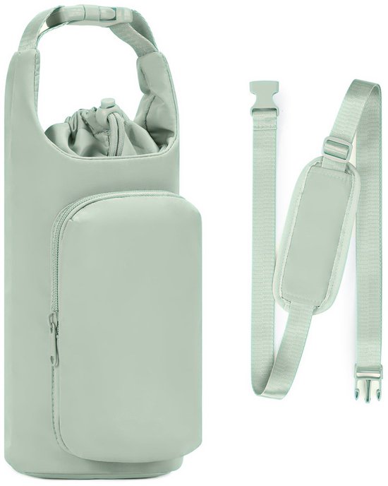 Draagtas voor waterfles - Waterfles Draagtas - Drinkfles Houder - Waterfles Mouw met Verstelbare Schouderriem - Draagtas met telefoonvak - Draagbare Waterfles Houder Tas - Bottle Bag - Waterfles Draagtas voor Wandelen Camping - 30*12*10cm - Groen