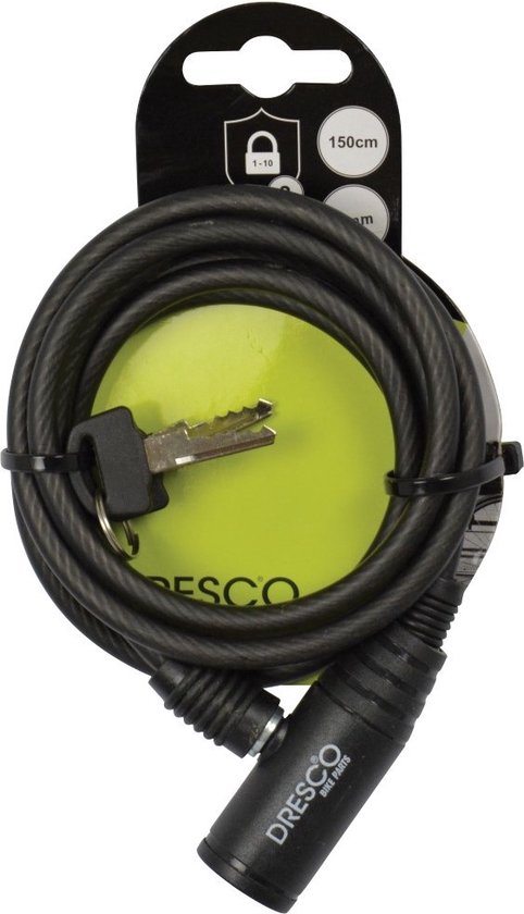 Dresco Kabelslot 150/6 | Kabelslot voor Fiets - 150cm - Rond 6mm - Zwart van Dresco