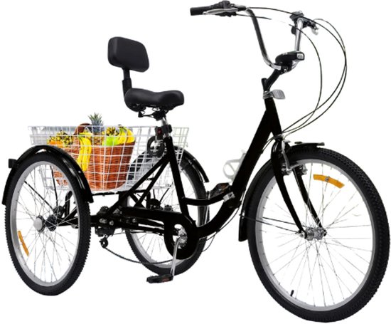 Driewieler - Driewielfiets Volwassenen - 24 Inch - 7 versnellingen Fiets - Led Verlichting - Driewieler Voor Volwassenen Senioren - Ergonomisch Zadel - Incl. Achtermand van Merkloos