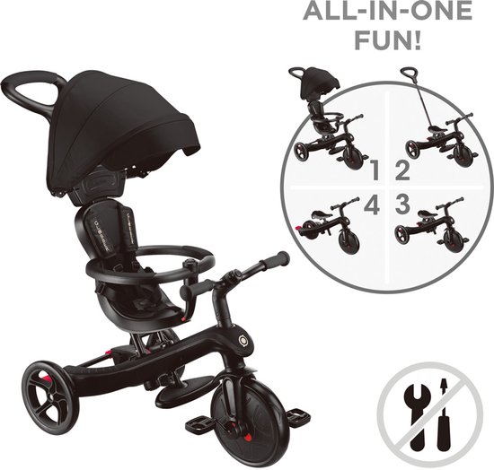 Driewieler - Globber Trike 4 in 1 in Black - zwart - 4in1 converteerbaar - met duwstang - vanaf 10 maanden tot 5 jaar van Merkloos