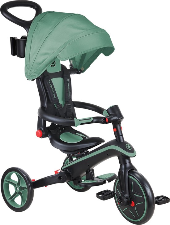 Driewieler - Globber Trike Foldable 4in1 Olive - groen - 4in1 converteerbaar loopfiets en driewieler - met duwstang - 10 maanden tot 5 jaar Driewieler van Globber