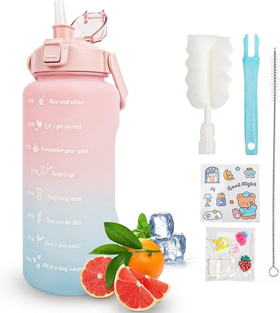 Drinkfles Met Rietje - 2L - Sport - Fitness - Met motivatie en Tijdmarkering - Outdoor van Aurum Brüder