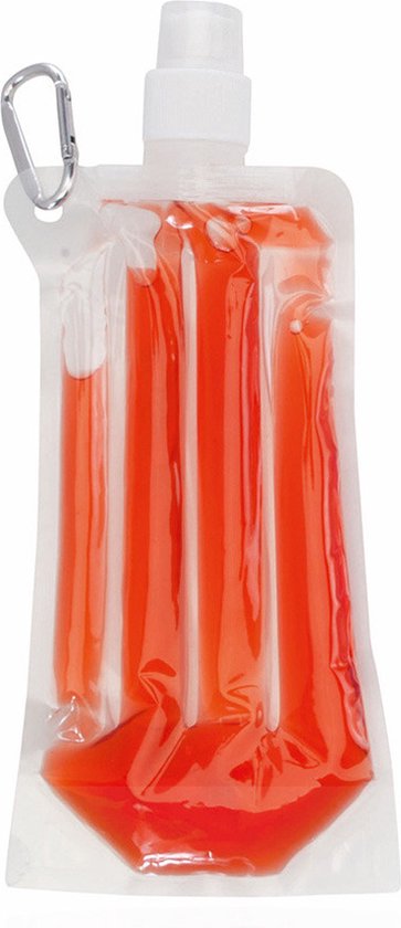 Drinkfles / waterfles bidon Opvouwbaar - rood - navulbaar - met koelelement - 400 ml - festival/outdoor
