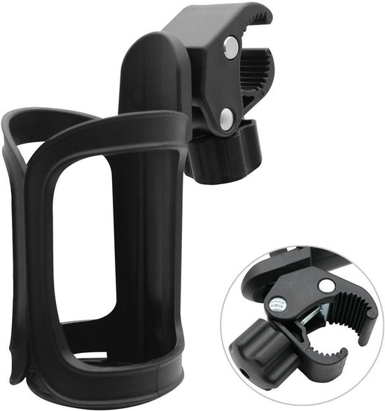 Drinkfleshouder - Bidonhouder -Bidonhouder fiets - 360 graden verstelbare bekerhouder - Geschikt voor kinderwagen/kinderwagen, bekerhouder Geschikt voor op de fiets - Universele bekerhouder voor fietsen - Trolleys of rollators - Zwart